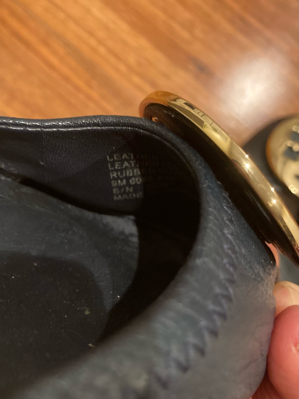 Tory Burch navy blue Leather Ballet flat shoes Gold Logo Medallions Size 9M - Picture 8 of 9